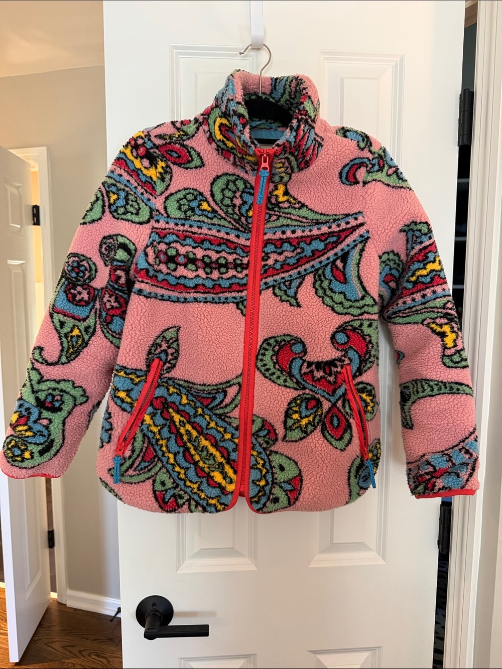 Boden Pink Paisley Sherpa Jacket with Zip Pockets